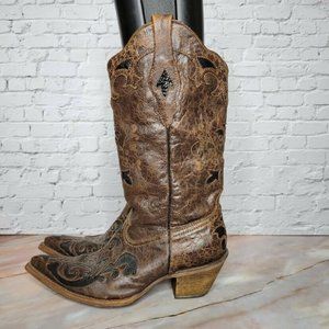 Corral Vintage Cowboy Boots  Brown Womens 8.5 Genuine Lizard Distressed 46032